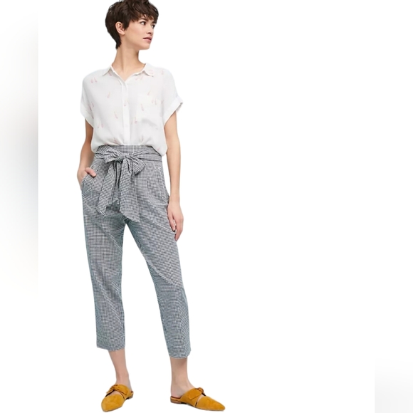 Cartonnier by Anthropologie Tie Waist Gingham Linen Blend Trouser - Picture 4 of 16